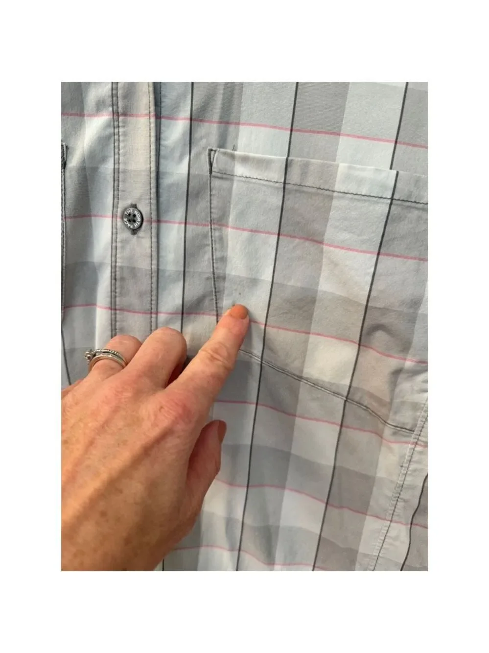 The North Face Grey and Pink Plaid Long Sleeve Button Up Shirt - Size L